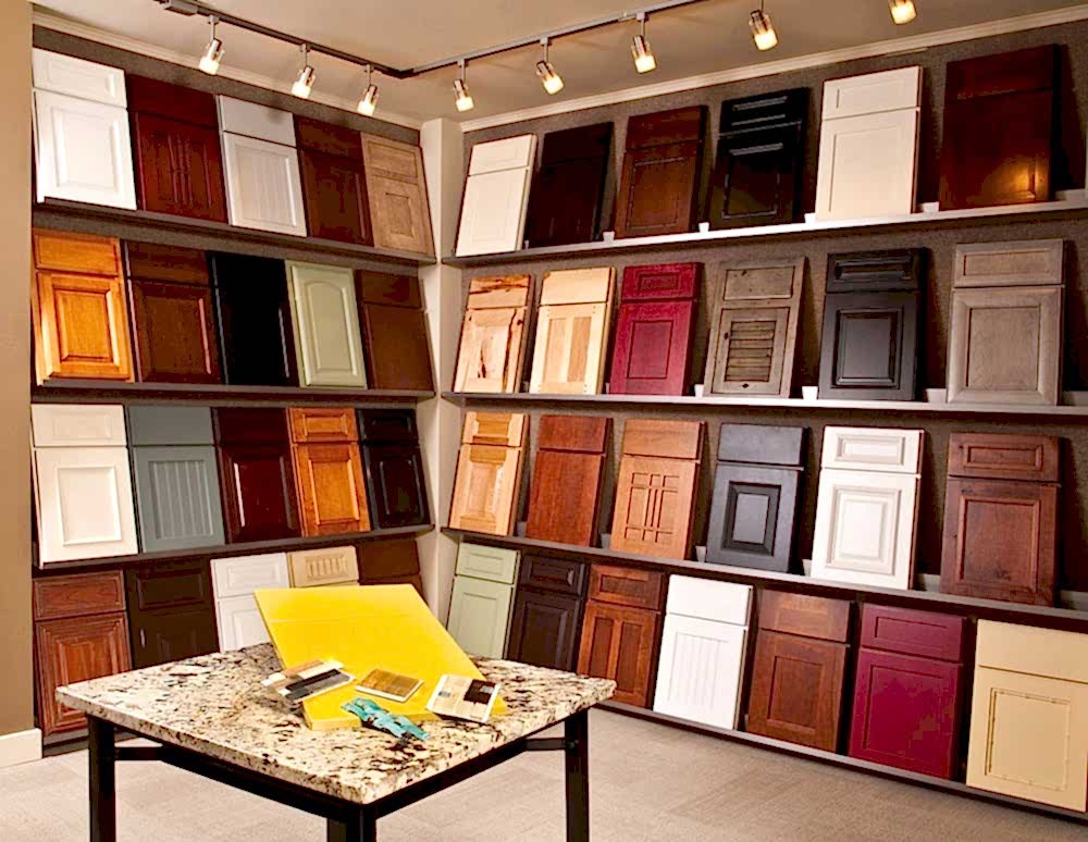 Cabinet Showroom in University Place, WA showing different cabinet door styles for sale